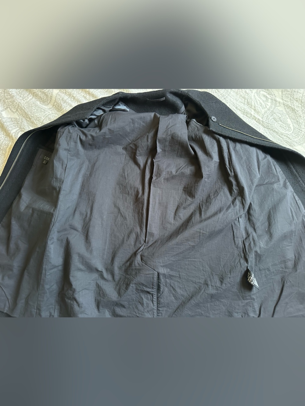 COS Women’s Black 100% Wool Collarless A-Line Hidden Zip Front Coat- Size 2 - Picture 9 of 14